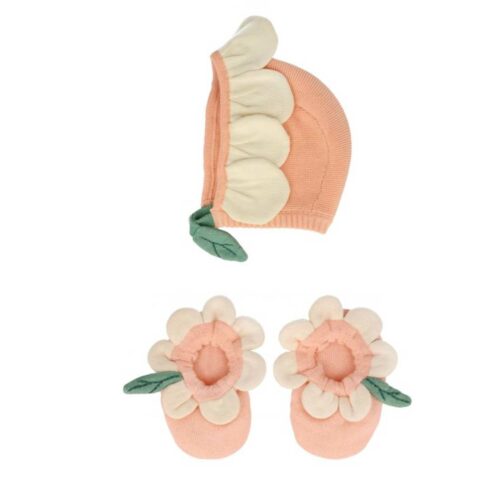 Bonnet et chaussons bébé peach daisy meri meri